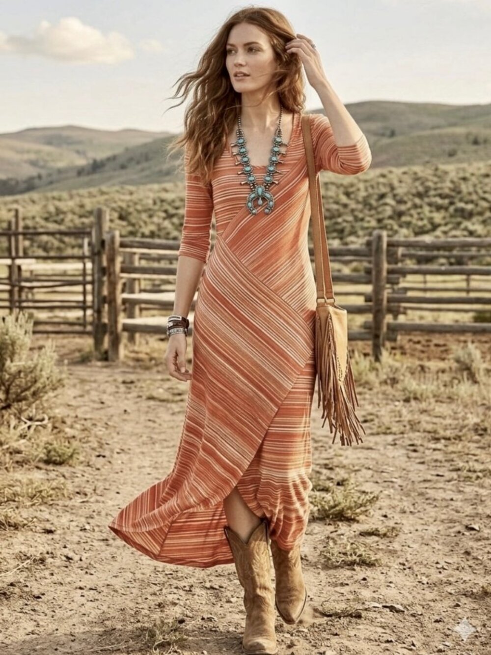 Peruvian Connection Circe 3/4 Sleeve Asymmetrical Maxi Dress Terracotta XS - Picture 7 of 16